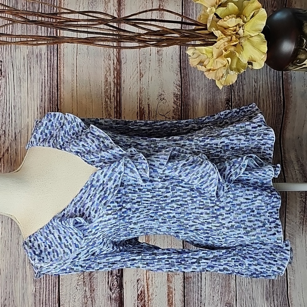 BETHANY BLUE AND LAVENDER LONG SLEEVE BUTTON FRONT CRINKLE BLOUSE